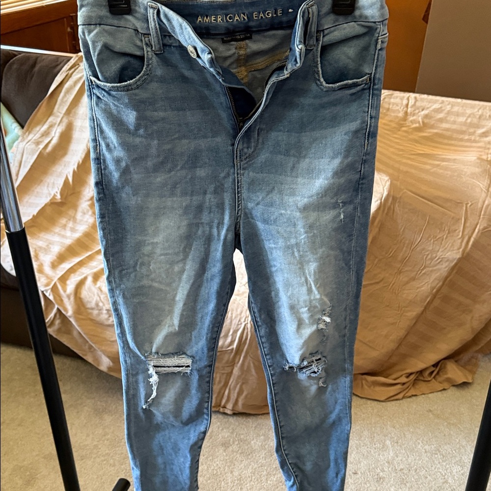 American Eagle Outfitters Men's Distressed Light Blue Skinny Jeans
